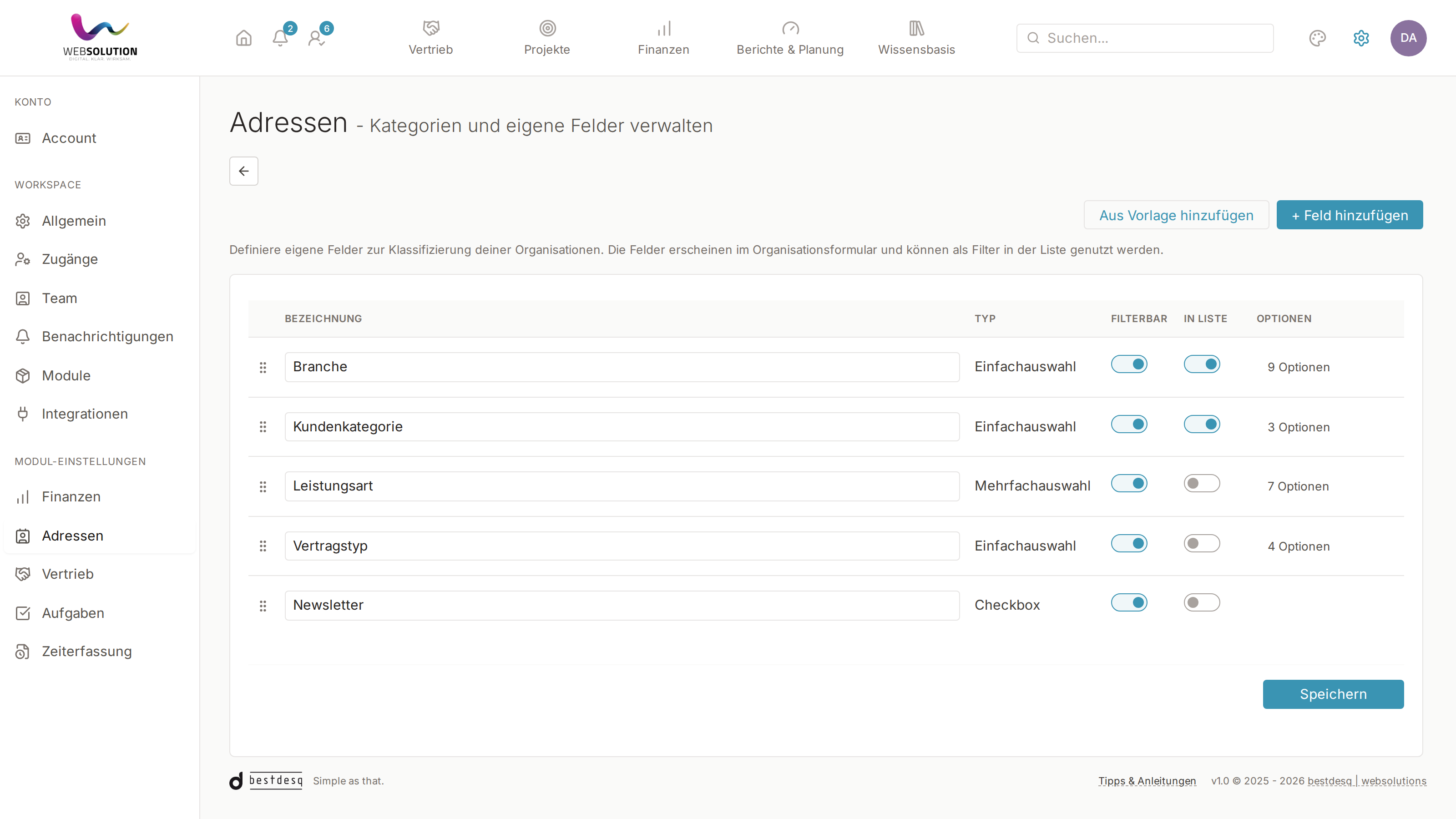 Eigene Felder (CRM)