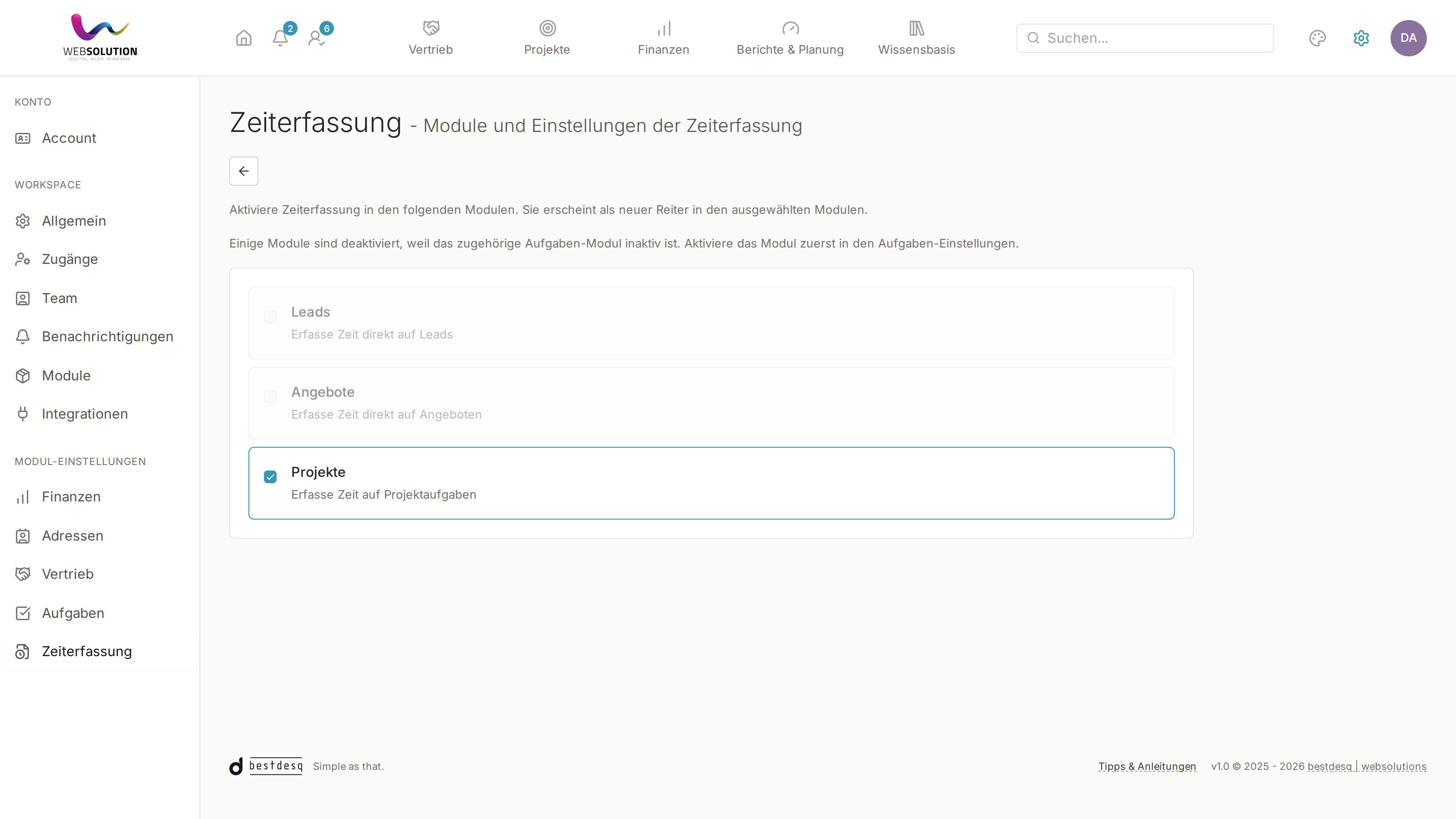 Zeiterfassung je Modul